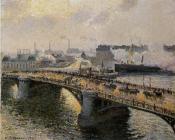 卡米耶 毕沙罗 : The Boieldieu Bridge, Rouen, Sunset, Misty Weather